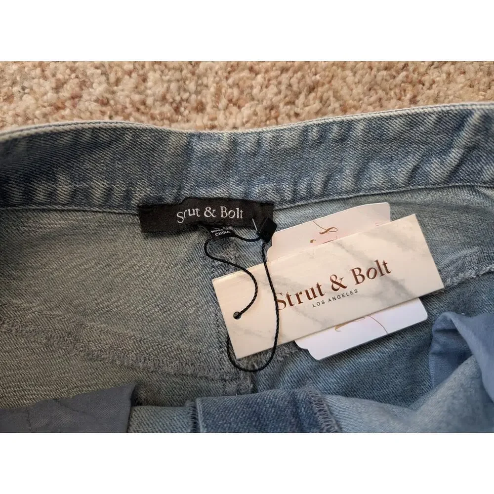 Strut & Bolt Lace Light Wash Denim Long skirt w/Lace Accents;  NWT